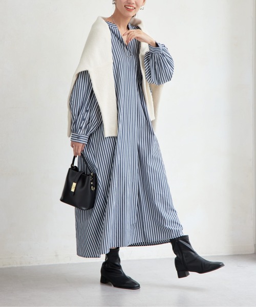 Chez toi（シェトワ）の「ボリュームスリーブロングワンピース（ワンピース・レディース・ネイビー/ブラック/レッド・FREE）」の4枚目の写真