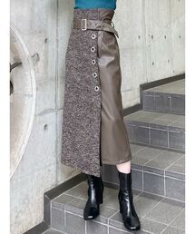 MURUA | フェイクレザーパーツツイードスカート(スカート)