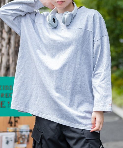 Goodwear(グッドウェア)の「【h】〔Goodwear〕USAコットン 切替7分袖 FOOTBALL BIG TEE(Tシャツ/カットソー・メンズ・グレイッシュベージュ/グレイッシュブルー/ペールイエロー/杢グレー/ブラック/チャコールグレー/ネイビー/ホワイト・MEDIUM/X-LARGE/LARGE)」の5枚目の写真