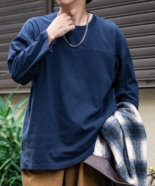 Goodwear(グッドウェア)の「【h】〔Goodwear〕USAコットン 切替7分袖 FOOTBALL BIG TEE(Tシャツ/カットソー・メンズ・グレイッシュベージュ/グレイッシュブルー/ペールイエロー/杢グレー/ブラック/チャコールグレー/ネイビー/ホワイト・MEDIUM/X-LARGE/LARGE)」の7枚目の写真