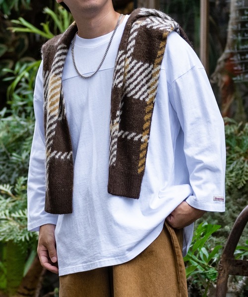 Goodwear(グッドウェア)の「【h】〔Goodwear〕USAコットン 切替7分袖 FOOTBALL BIG TEE(Tシャツ/カットソー・メンズ・グレイッシュベージュ/グレイッシュブルー/ペールイエロー/杢グレー/ブラック/チャコールグレー/ネイビー/ホワイト・MEDIUM/X-LARGE/LARGE)」の2枚目の写真