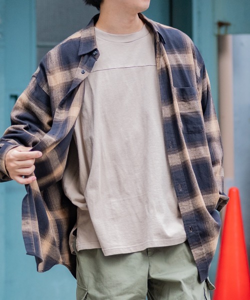 Goodwear(グッドウェア)の「【h】〔Goodwear〕USAコットン 切替7分袖 FOOTBALL BIG TEE(Tシャツ/カットソー・メンズ・グレイッシュベージュ/グレイッシュブルー/ペールイエロー/杢グレー/ブラック/チャコールグレー/ネイビー/ホワイト・MEDIUM/X-LARGE/LARGE)」の6枚目の写真