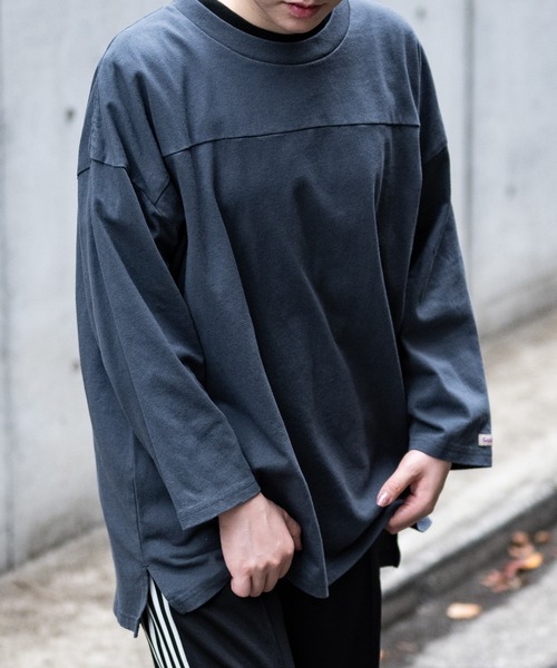 Goodwear(グッドウェア)の「【h】〔Goodwear〕USAコットン 切替7分袖 FOOTBALL BIG TEE(Tシャツ/カットソー・メンズ・グレイッシュベージュ/グレイッシュブルー/ペールイエロー/杢グレー/ブラック/チャコールグレー/ネイビー/ホワイト・MEDIUM/X-LARGE/LARGE)」の8枚目の写真