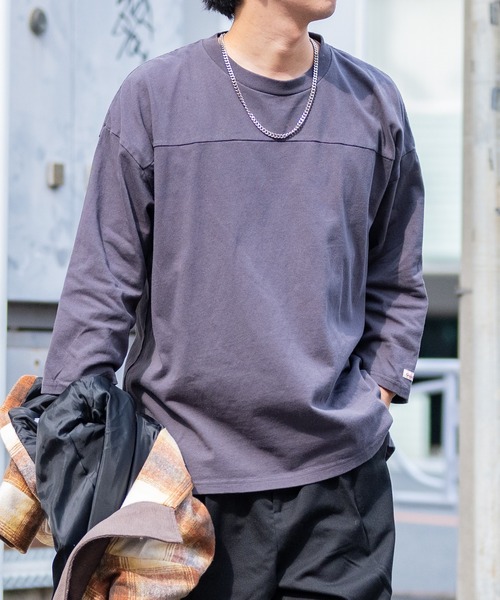 Goodwear(グッドウェア)の「【h】〔Goodwear〕USAコットン 切替7分袖 FOOTBALL BIG TEE(Tシャツ/カットソー・メンズ・グレイッシュベージュ/グレイッシュブルー/ペールイエロー/杢グレー/ブラック/チャコールグレー/ネイビー/ホワイト・MEDIUM/X-LARGE/LARGE)」の4枚目の写真