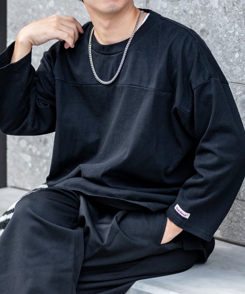 Goodwear(グッドウェア)の「【h】〔Goodwear〕USAコットン 切替7分袖 FOOTBALL BIG TEE(Tシャツ/カットソー・メンズ・グレイッシュベージュ/グレイッシュブルー/ペールイエロー/杢グレー/ブラック/チャコールグレー/ネイビー/ホワイト・MEDIUM/X-LARGE/LARGE)」の3枚目の写真