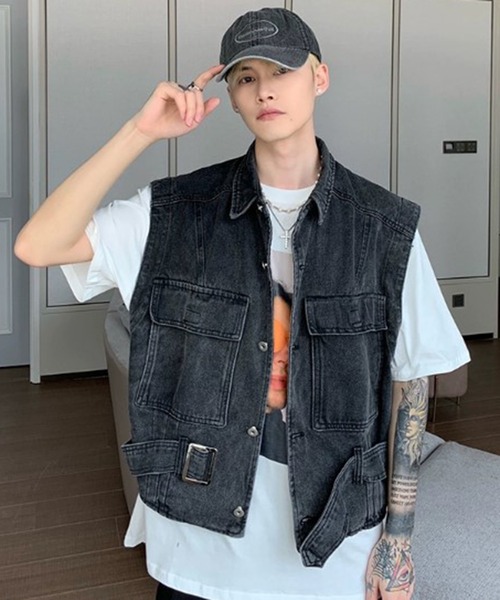 BENDER TOKYO（ベンダートウキョウ）の「【BENDER TOKYO】オーバーサイズ デニムベスト（ベスト・メンズ・ブルー/ブラック・L/M）」の2枚目の写真