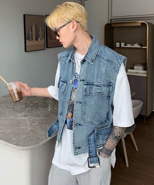 BENDER TOKYO（ベンダートウキョウ）の「【BENDER TOKYO】オーバーサイズ デニムベスト（ベスト・メンズ・ブルー/ブラック・L/M）」の12枚目の写真