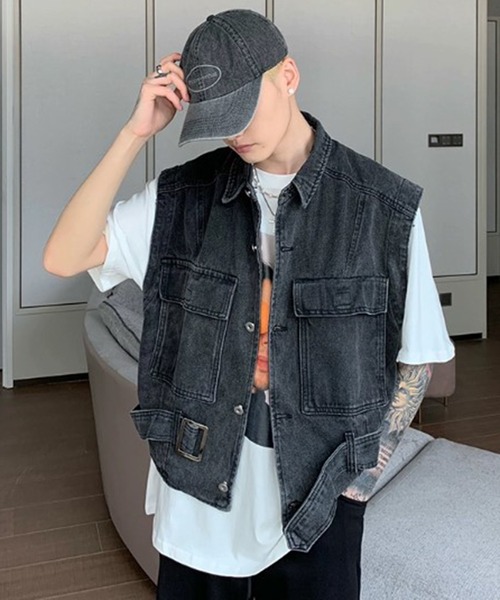 BENDER TOKYO（ベンダートウキョウ）の「【BENDER TOKYO】オーバーサイズ デニムベスト（ベスト・メンズ・ブルー/ブラック・L/M）」の7枚目の写真