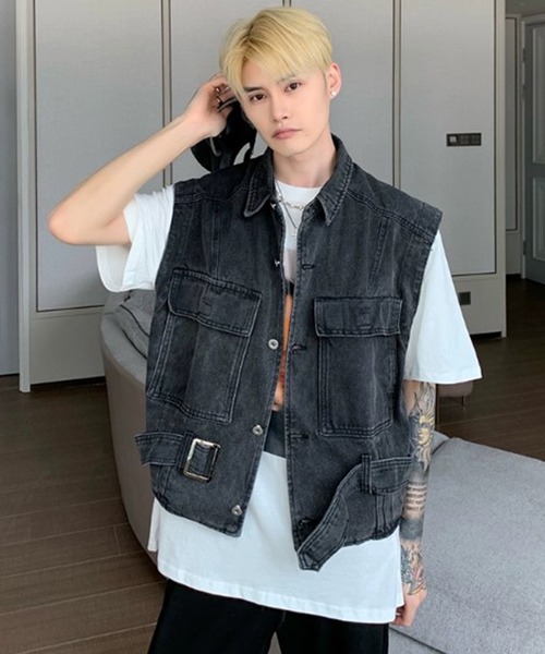 BENDER TOKYO（ベンダートウキョウ）の「【BENDER TOKYO】オーバーサイズ デニムベスト（ベスト・メンズ・ブルー/ブラック・L/M）」の8枚目の写真