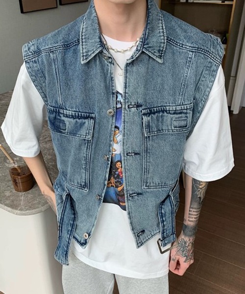 BENDER TOKYO（ベンダートウキョウ）の「【BENDER TOKYO】オーバーサイズ デニムベスト（ベスト・メンズ・ブルー/ブラック・L/M）」の21枚目の写真