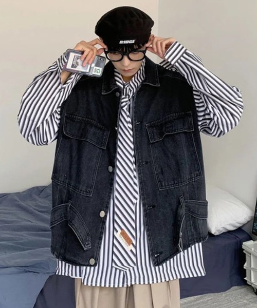 BENDER TOKYO（ベンダートウキョウ）の「【BENDER TOKYO】オーバーサイズ デニムベスト（ベスト・メンズ・ブルー/ブラック・L/M）」の9枚目の写真