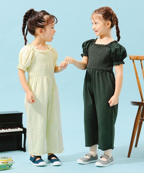 B:MING by BEAMS（ビーミングバイビームス）の「B:MING by BEAMS / パフスリーブ オールインワン（100～140cm）（つなぎ/オールインワン・キッズ・イエロー系その他3/ダークグリーン・140/130/120/110/100）」の7枚目の写真