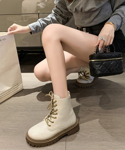 Miniministore(ミニミニストア)の「厚底ショートブーツ 韓国 編み上げブーツ(ブーツ・レディース・ブラック/アイボリー・23.5cm/23.0cm/24.0cm/24.5cm/22.5cm)」の10枚目の写真