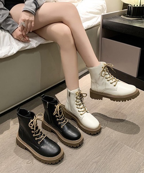 Miniministore(ミニミニストア)の「厚底ショートブーツ 韓国 編み上げブーツ(ブーツ・レディース・ブラック/アイボリー・23.5cm/23.0cm/24.0cm/24.5cm/22.5cm)」の12枚目の写真