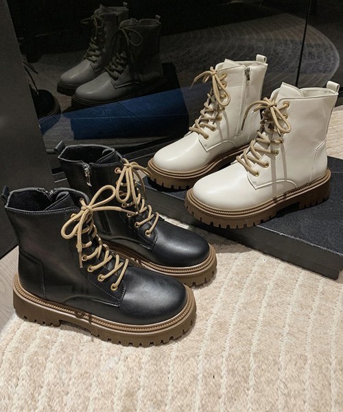 Miniministore(ミニミニストア)の「厚底ショートブーツ 韓国 編み上げブーツ(ブーツ・レディース・ブラック/アイボリー・23.5cm/23.0cm/24.0cm/24.5cm/22.5cm)」の15枚目の写真