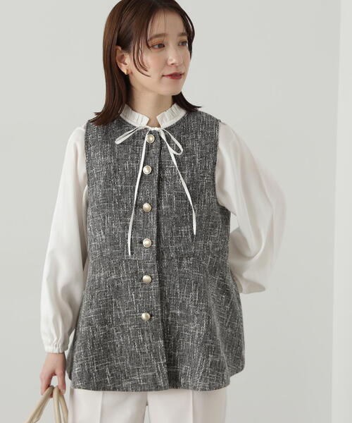 N.（N. Natural Beauty Basic）（エヌエヌナチュラルビューティーベーシック）の「◆ペプラムツイードジレ（ベスト・レディース・グレー/オフホワイト・MEDIUM）」の13枚目の写真