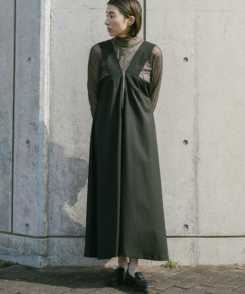 select MOCA(セレクトモカ)の「フロントファスナー2WAYジャンスカ(ジャンパースカート・レディース・グレイッシュベージュ/ブラック・LARGE/MEDIUM)」の4枚目の写真