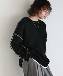 Buyer's Select/ビックシルエット配色ハンドステッチ長袖クルーネックニット