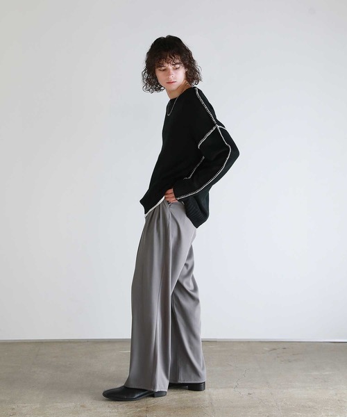 ASTRONOMY(アストロノミー)の「Buyer's Select/ビックシルエット配色ハンドステッチ長袖クルーネックニット(ニット/セーター・メンズ・チャコール/ホワイト/ブラック・XL/M/L)」の14枚目の写真