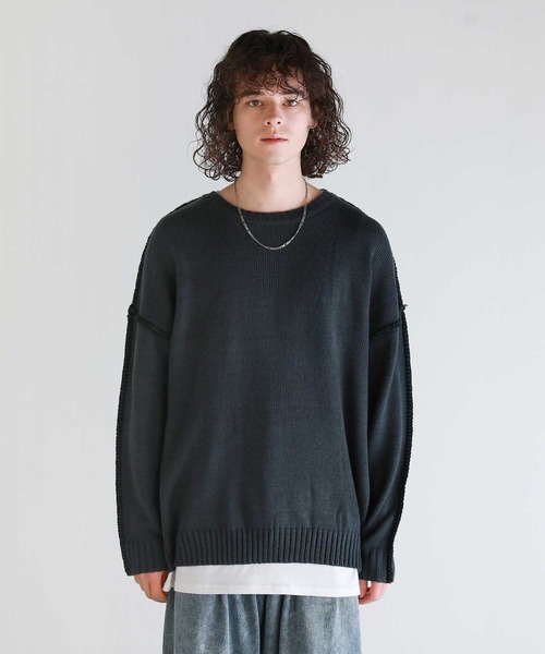 ASTRONOMY(アストロノミー)の「Buyer's Select/ビックシルエット配色ハンドステッチ長袖クルーネックニット(ニット/セーター・メンズ・チャコール/ホワイト/ブラック・XL/M/L)」の20枚目の写真