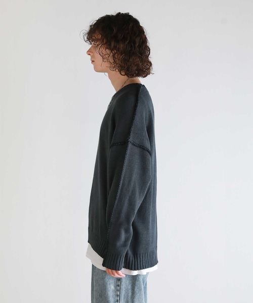 ASTRONOMY(アストロノミー)の「Buyer's Select/ビックシルエット配色ハンドステッチ長袖クルーネックニット(ニット/セーター・メンズ・チャコール/ホワイト/ブラック・XL/M/L)」の21枚目の写真