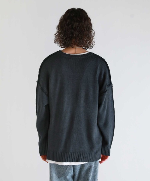 ASTRONOMY(アストロノミー)の「Buyer's Select/ビックシルエット配色ハンドステッチ長袖クルーネックニット(ニット/セーター・メンズ・チャコール/ホワイト/ブラック・XL/M/L)」の22枚目の写真