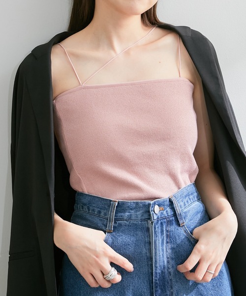 Kastane（カスタネ）の「【新色追加/カラバリ豊富/2WAY/カップ取り外し可】カップ付き丸紐ベアキャミ（キャミソール・レディース・グレー/ブラック/アイボリー/ライム/ピンク/ブルー/サックスブルー/ピンク系その他/ホワイト/ライトグレー/グリーン/オレンジ/ベージュ系その他/ブラウン系その他/ブラック系その他・FREE）」の14枚目の写真