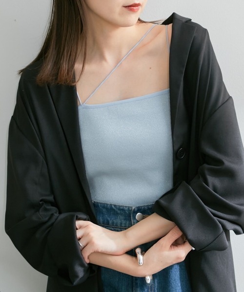 Kastane（カスタネ）の「【新色追加/カラバリ豊富/2WAY/カップ取り外し可】カップ付き丸紐ベアキャミ（キャミソール・レディース・グレー/ブラック/アイボリー/ライム/ピンク/ブルー/サックスブルー/ピンク系その他/ホワイト/ライトグレー/グリーン/オレンジ/ベージュ系その他/ブラウン系その他/ブラック系その他・FREE）」の11枚目の写真