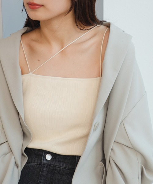 Kastane（カスタネ）の「【新色追加/カラバリ豊富/2WAY/カップ取り外し可】カップ付き丸紐ベアキャミ（キャミソール・レディース・グレー/ブラック/アイボリー/ライム/ピンク/ブルー/サックスブルー/ピンク系その他/ホワイト/ライトグレー/グリーン/オレンジ/ベージュ系その他/ブラウン系その他/ブラック系その他・FREE）」の3枚目の写真