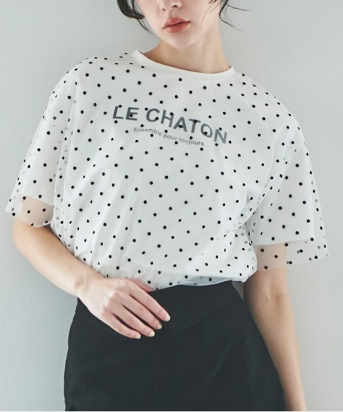 31 Sons de mode（トランテアン　ソン　ドゥ　モード）の「チュールレイヤードＴシャツ（Tシャツ/カットソー・レディース・ホワイト×ブラック/チャコールグレー/オフホワイト・36）」の15枚目の写真