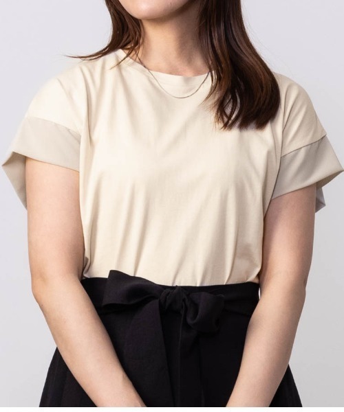 HusHusH（ハッシュアッシュ）の「HusHusH ハッシュアッシュ シルケット 袖キリカエＴシャツ（Tシャツ/カットソー・レディース・ブルー系その他/ブラック/ホワイト/ベージュ・L/M/S）」の3枚目の写真