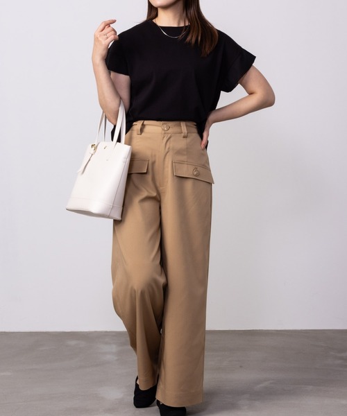 HusHusH（ハッシュアッシュ）の「HusHusH ハッシュアッシュ シルケット 袖キリカエＴシャツ（Tシャツ/カットソー・レディース・ブルー系その他/ブラック/ホワイト/ベージュ・L/M/S）」の5枚目の写真