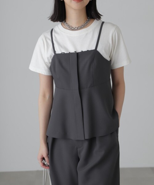 FREE'S MART（フリーズマート）の「◆[セットアップ対応]ペプラムキャミソールビスチェ（シャツ/ブラウス・レディース・ブラック/ベージュ・FREE）」の2枚目の写真