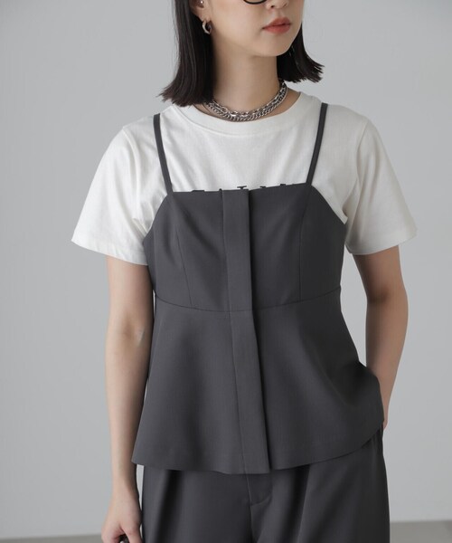 FREE'S MART（フリーズマート）の「◆[セットアップ対応]ペプラムキャミソールビスチェ（シャツ/ブラウス・レディース・ブラック/ベージュ・FREE）」の10枚目の写真