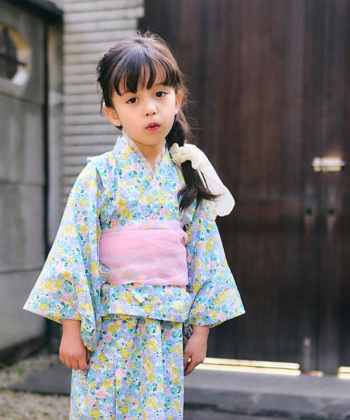 apres les cours（アプレレクール）の「【アプレのはんなり浴衣】着くずれしにくいワンピースタイプ（浴衣・キッズ・ブラック/ネイビー/サックスブルー/ピンク/ミント/ストライプ/ラベンダー・150/100/110/120/130/140）」の12枚目の写真