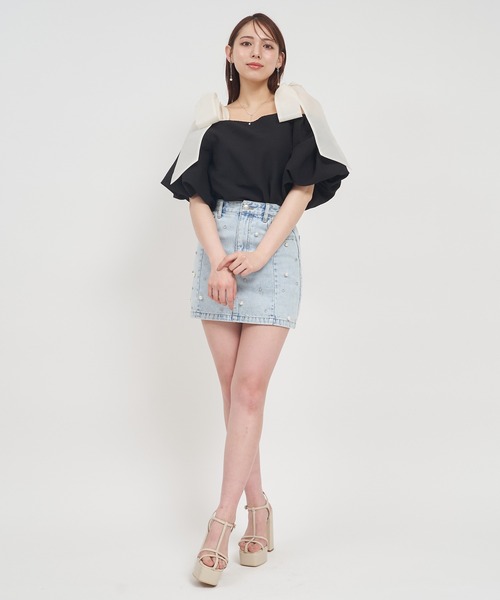 ROYAL PARTY(ロイヤルパーティー)の「ショルダーリボンオフショルブラウス(シャツ/ブラウス・レディース・チェック/ブラック/オフホワイト・FREE)」の22枚目の写真