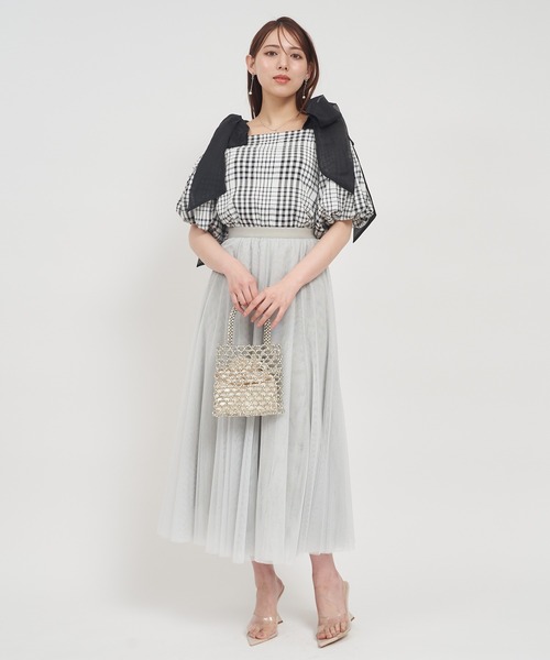 ROYAL PARTY(ロイヤルパーティー)の「ショルダーリボンオフショルブラウス(シャツ/ブラウス・レディース・チェック/ブラック/オフホワイト・FREE)」の20枚目の写真