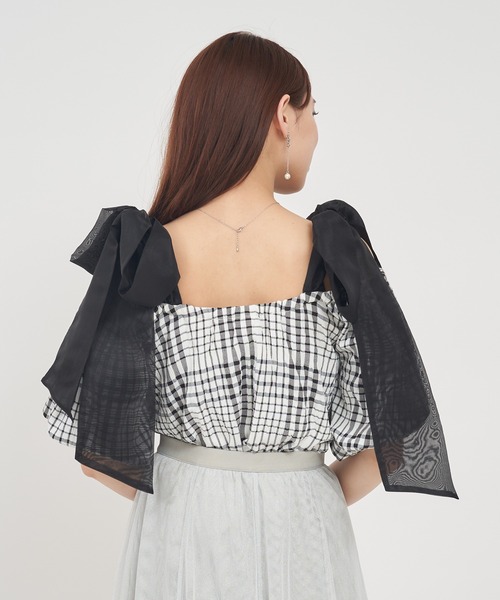 ROYAL PARTY(ロイヤルパーティー)の「ショルダーリボンオフショルブラウス(シャツ/ブラウス・レディース・チェック/ブラック/オフホワイト・FREE)」の18枚目の写真
