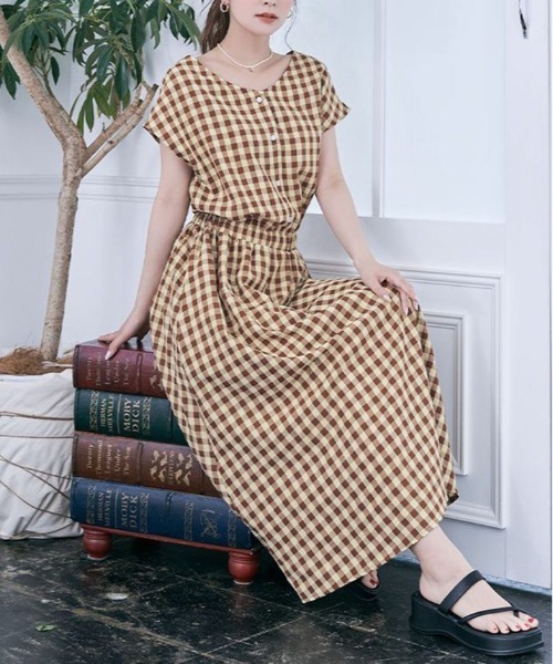 kirakiraShop(キラキラショップ)の「前後 2way ボタン ブラウジング ワンピース(ワンピース・レディース・ブルー系その他/ブラウン系その他・M)」の9枚目の写真