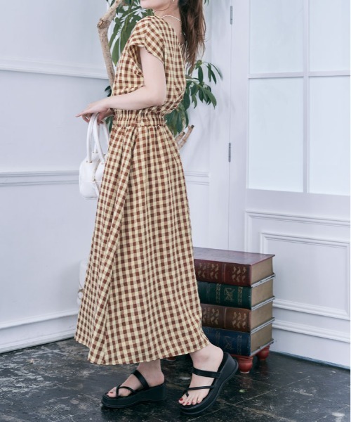 kirakiraShop(キラキラショップ)の「前後 2way ボタン ブラウジング ワンピース(ワンピース・レディース・ブルー系その他/ブラウン系その他・M)」の6枚目の写真