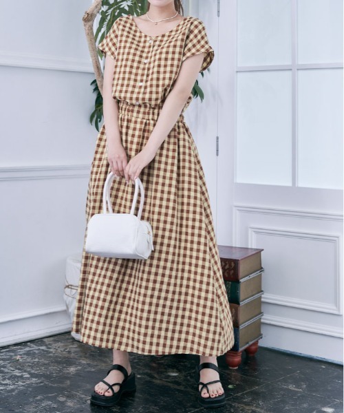 kirakiraShop(キラキラショップ)の「前後 2way ボタン ブラウジング ワンピース(ワンピース・レディース・ブルー系その他/ブラウン系その他・M)」の5枚目の写真