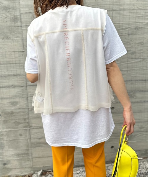 mi via loca（ミヴィアロカ）の「シアーチュール フリルベスト（ベスト・レディース・ブラック/オフホワイト/グレー/スモーキーグリーン系・FREE）」の17枚目の写真