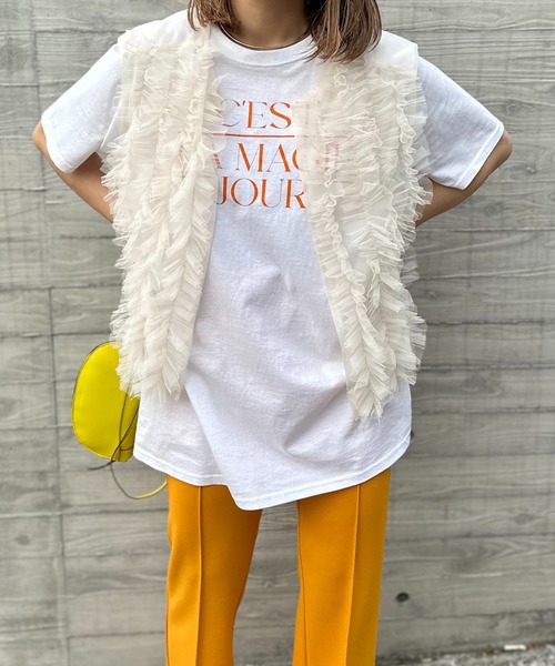 mi via loca（ミヴィアロカ）の「シアーチュール フリルベスト（ベスト・レディース・ブラック/オフホワイト/グレー/スモーキーグリーン系・FREE）」の16枚目の写真