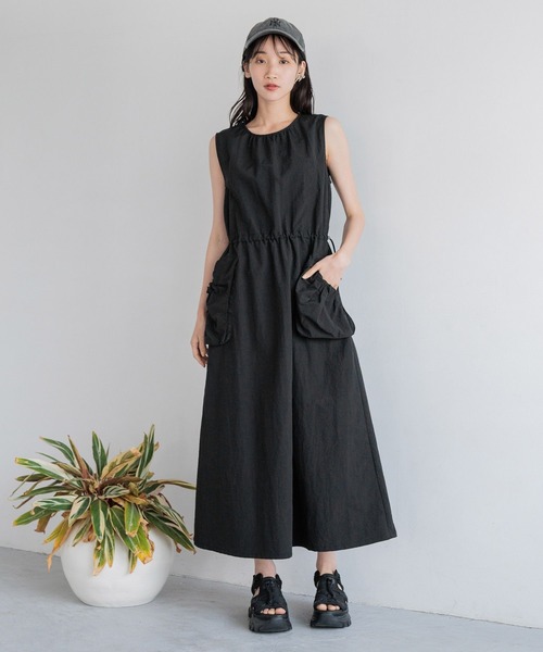 セール】ポケツキドロストワンピースノースリーブ 113601（ワンピース
