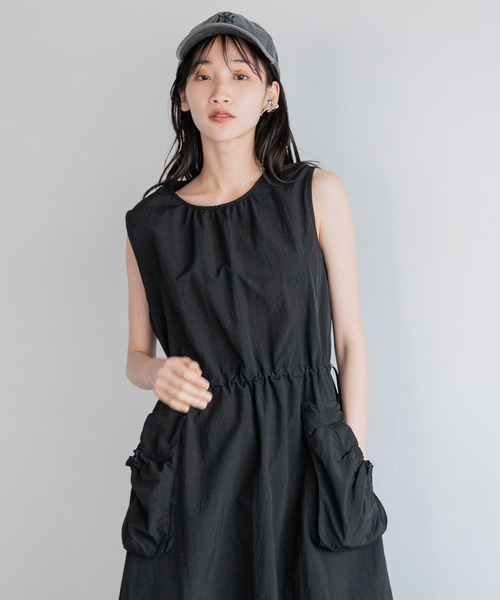 セール】ポケツキドロストワンピースノースリーブ 113601（ワンピース