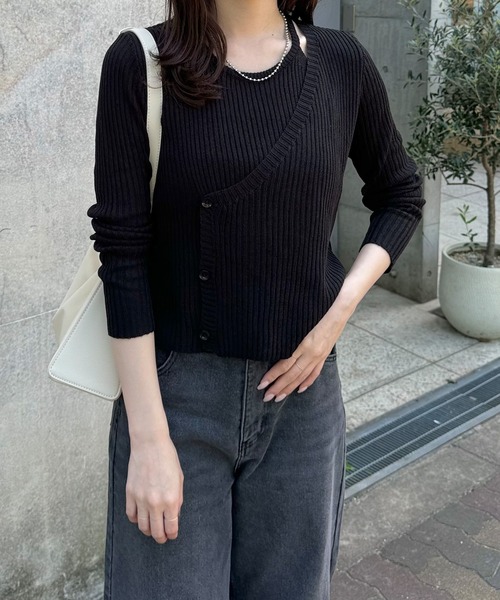 LE MORE(リモア)の「アシメレイヤードシアーニット(ニット/セーター・レディース・ベージュ/アイボリー・FREE)」の8枚目の写真