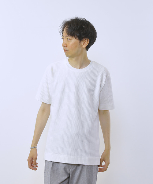 MEN'S MELROSE(メンズメルローズ)の「グレンチェックジャガードクルーネックTシャツ(Tシャツ/カットソー・メンズ・ブルーグレー/ホワイト/ネイビー・2/3/4)」の15枚目の写真