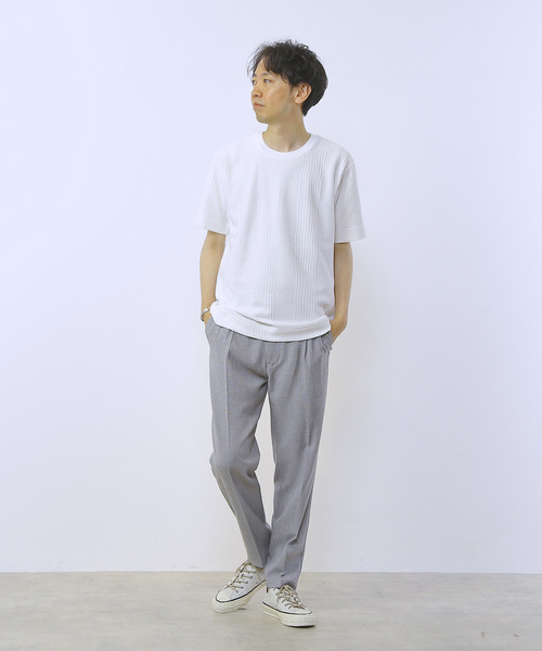 MEN'S MELROSE(メンズメルローズ)の「グレンチェックジャガードクルーネックTシャツ(Tシャツ/カットソー・メンズ・ブルーグレー/ホワイト/ネイビー・2/3/4)」の13枚目の写真