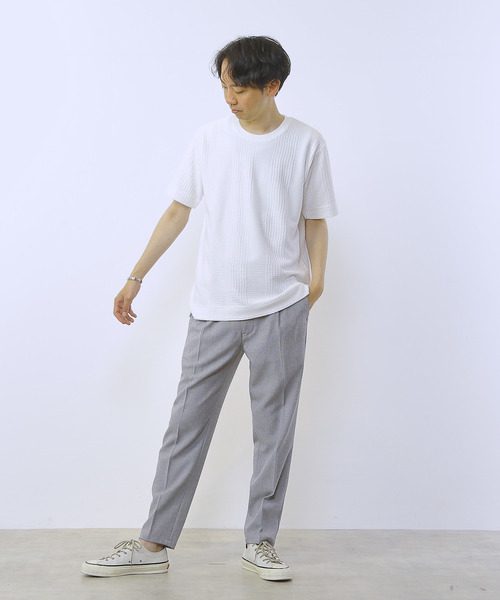 MEN'S MELROSE(メンズメルローズ)の「グレンチェックジャガードクルーネックTシャツ(Tシャツ/カットソー・メンズ・ブルーグレー/ホワイト/ネイビー・2/3/4)」の12枚目の写真