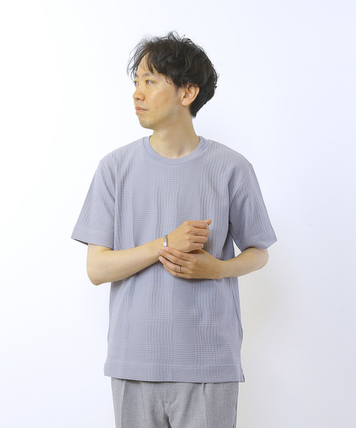 MEN'S MELROSE(メンズメルローズ)の「グレンチェックジャガードクルーネックTシャツ(Tシャツ/カットソー・メンズ・ブルーグレー/ホワイト/ネイビー・2/3/4)」の11枚目の写真